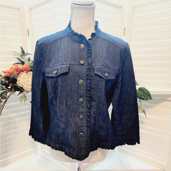 SANDRO SPORTSWEAR RUFFLE BUTTON DOWN JEAN JACKET SIZE LARGE - Picture 1 of 5
